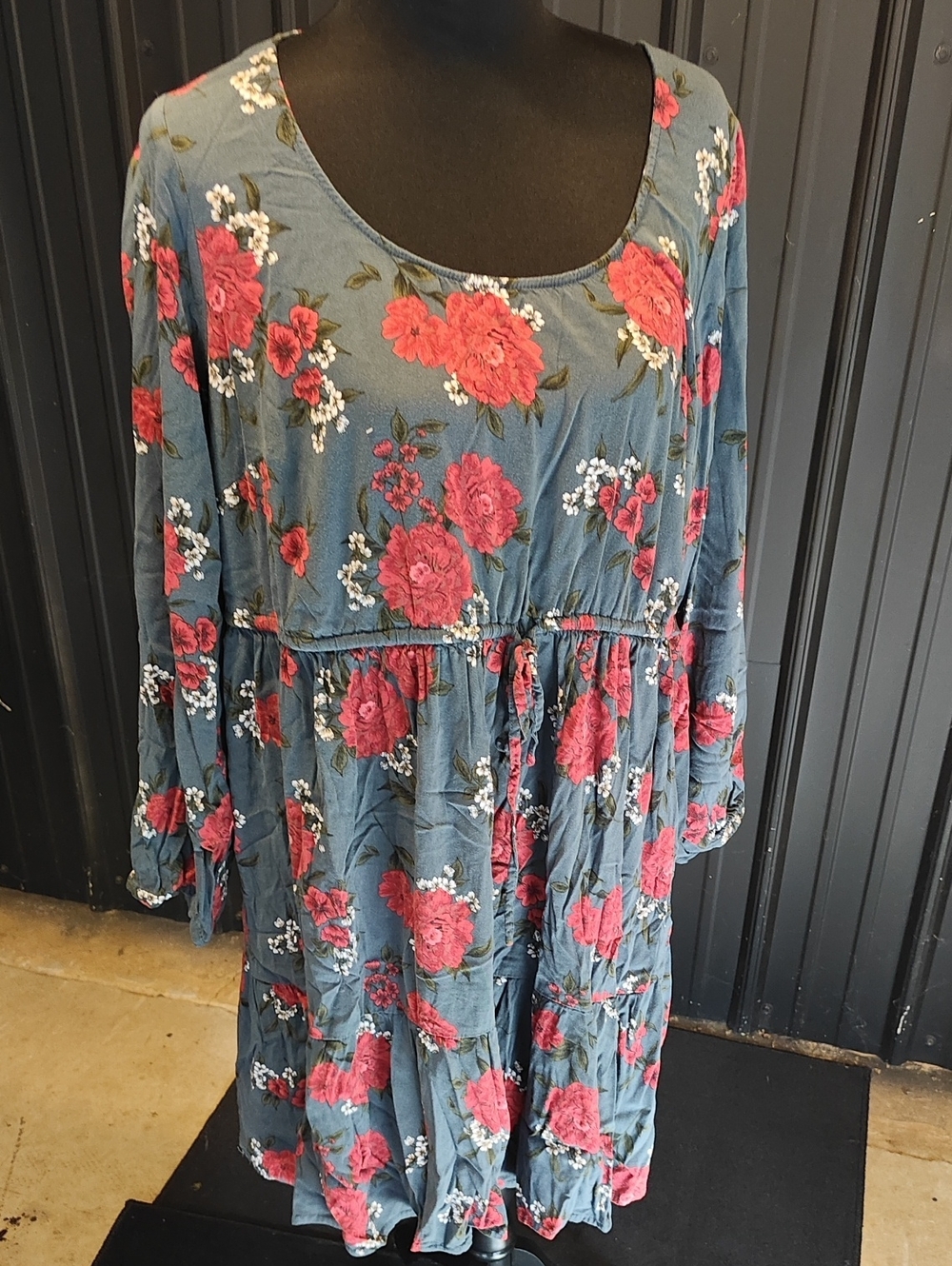 torrid Blue Dress with Red Rose Accents